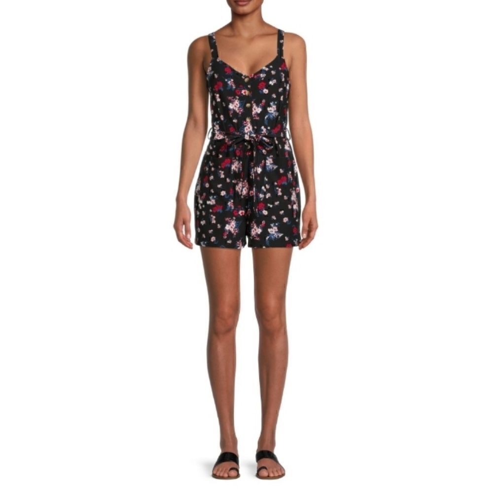 Button Front Floral Print Romper - Picture 2 of 5